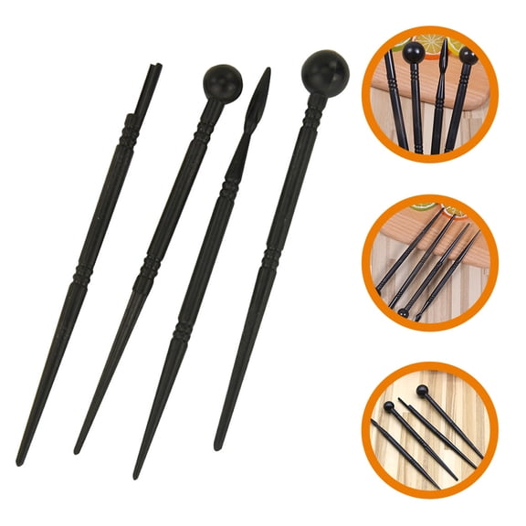 ROMANSENTIAL 4-Piece Black Plastic Clay Sculpting Tools Kit for Pottery, Ceramics, and Craft Modeling