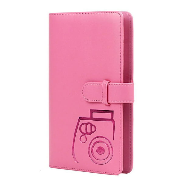 Injueey Funda de cuero PU con 96 bolsillos de 3 pulgadas, colección de tarjetas fotográficas instantáneas, álbum de fotos, estuche para Cables de audio/vídeo rosa