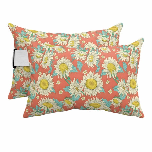 Outdoor Lumbar Pillows with Strap & Insert Pink Sunflower Recliner Head Pillow Pack of 2 Farmhouse Floral Plant Waterproof Headrest Patio Lounge Chair Pillows for Beach Office 11x16 Inch