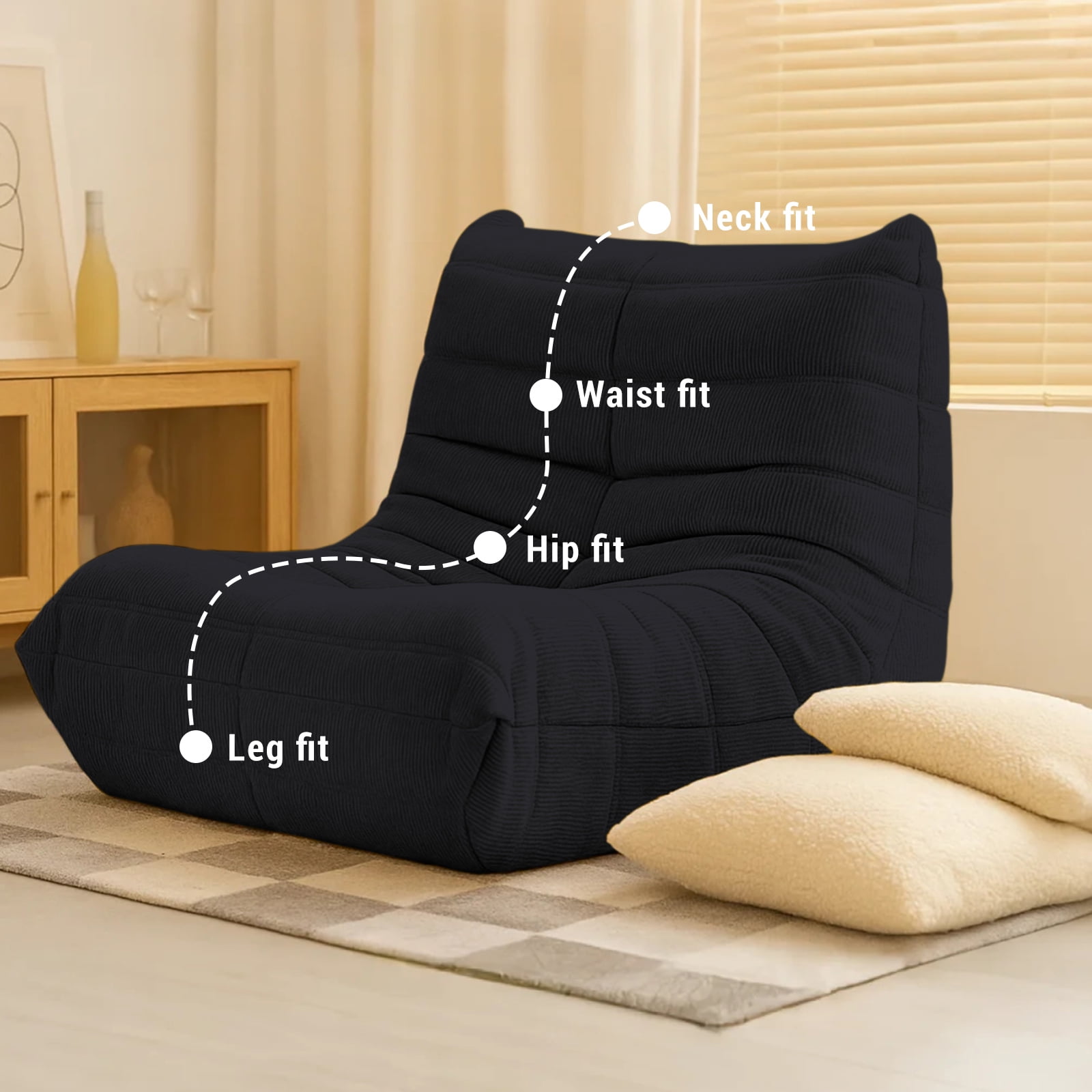 Kingrest Memory Foam Bean Bag Chair for Adults with Washable Cover, Comfortable Single Seating for Living Room, Bedroom, Office & Small Spaces
