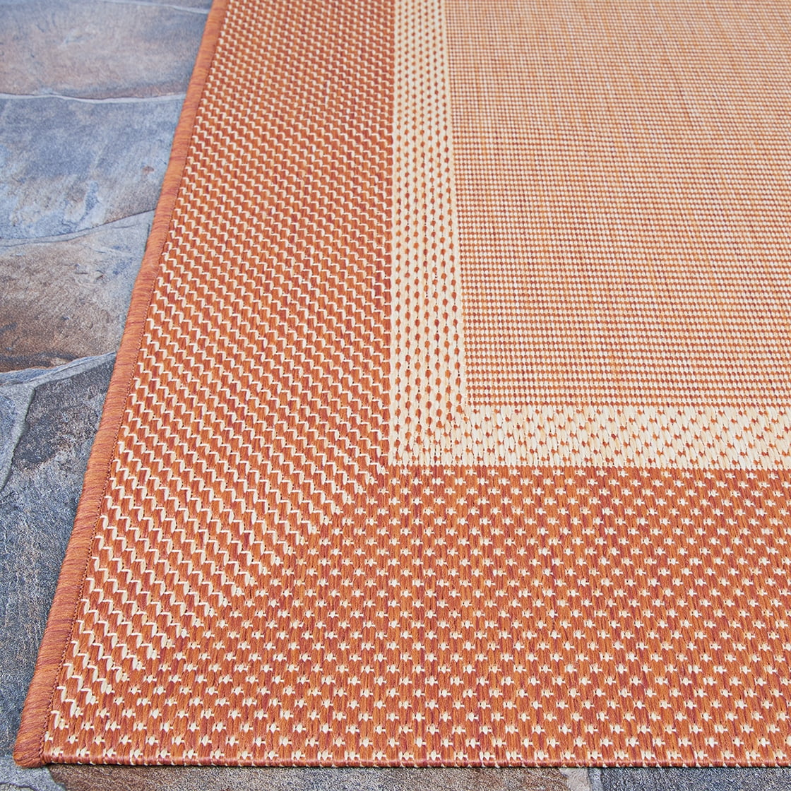 Couristan 8.5' Bordered Indoor Outdoor Round Area Throw Rug - Orange and Beige