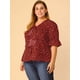 thumbnail image 4 of BluCon Volantes Cuello En V Mangas Fruncidas TalGrande PaMujer Rojo Blanco 1X, 4 of 6