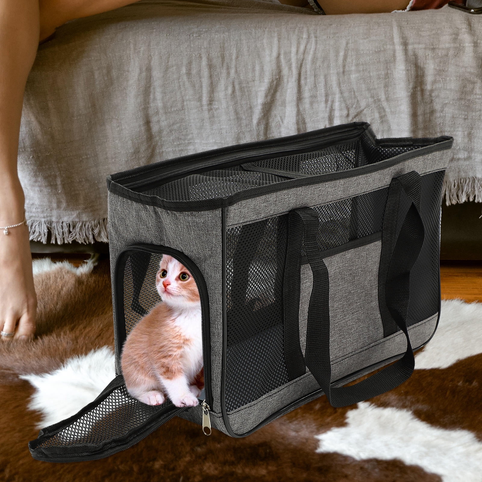 TEHAUX Breathable Design Pet Carrier Cat Grey Fabric 1Set