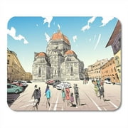 SIDONKU Old Santa Maria Del Fiore Florence Italy City Sketch Mousepad Mouse Pad Mouse Mat 9x10 inch