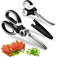 thumbnail image 1 of 2 Pack Kitchen Shears, Stainless Steel Heavy Duty Meat Scissors Poultry Shears & Seafood Scissors for Chicken, Vegetables, Fish, Meat, Herbs, Multipurpose Utility Scissors Dishwasher Safe with Cover, 1 of 4