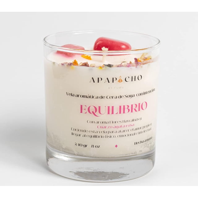 Velas Aromáticas Fuwu Flores Hawaianas con Sandía de Cera de Soya con Cuarzos Naturales para Hogar