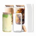 thumbnail image 1 of Vaso de Lata de Cerveza con Tapas de Bambú y Pajitas de Vidrio, Paquete de 4 Vasos de 16 Oz con Tapas y Pajitas, Vasos de Vidrio en Forma de Lata, 1 of 5