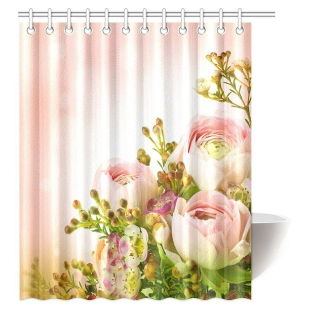MYPOP Floral Shower Curtain, Gentle Bouquet from Pink Roses and Small ...