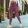 thumbnail image 4 of Renewold Leopard Print Dark Pink Womens Yoga Leggings with Pockets Workout Leggings Ankle Pants Full Length High Waisted Slim Running Pants Non See-Through Printed Tights, XL, 4 of 8