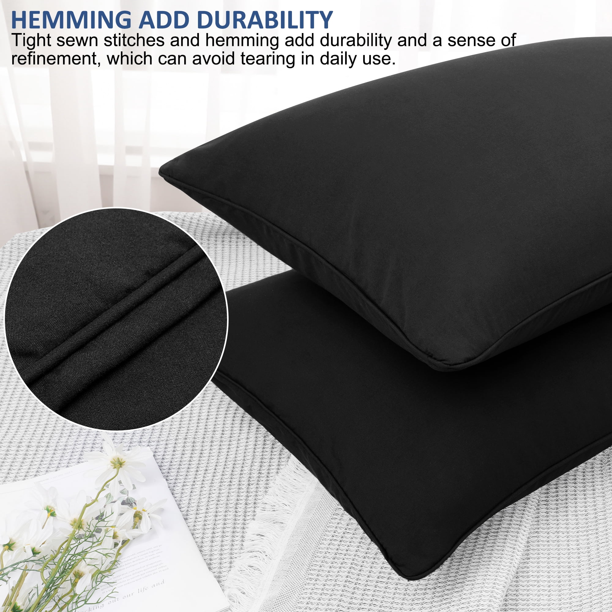Unique Bargains 2Pcs Brushed Zipper Closure Microfiber Pillowcases Black Standard