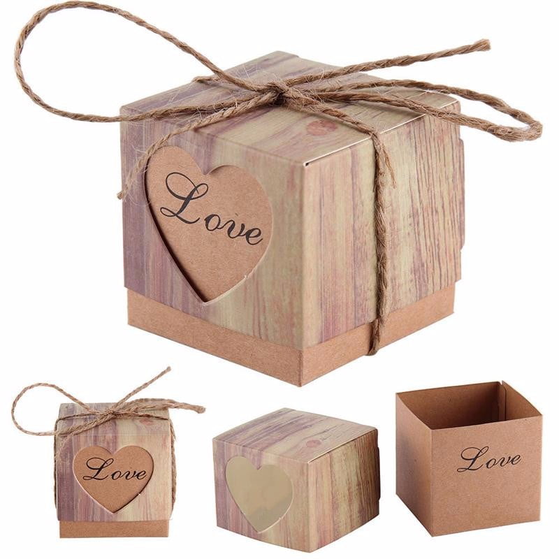 50//100 Pcs Love Heart Favor Ribbon Gift Box Candy Boxes Wedding Party Decor