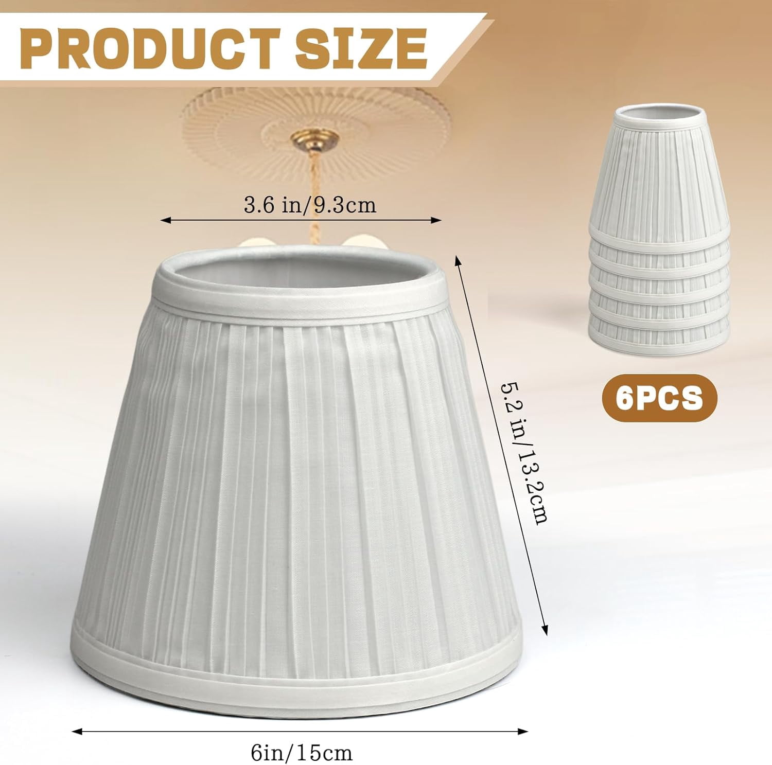 Clip-On Fabric Lamp Shades in Beige Linen, 5.9" Bottom 3.54" Top 5.12" Height, Eye-Protective Design for Chandeliers and Table Floor Lamps