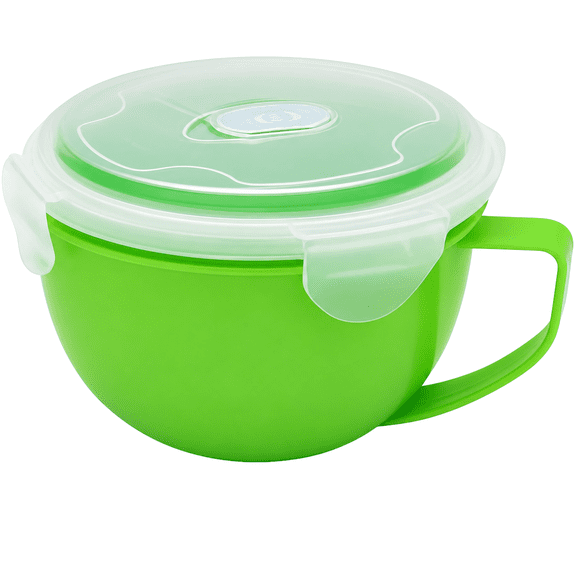 Microwave Soup and Noodle Bowl with Vented Lid, Green, BPA-Free, 31 oz Meal Prep Mug with Handle
