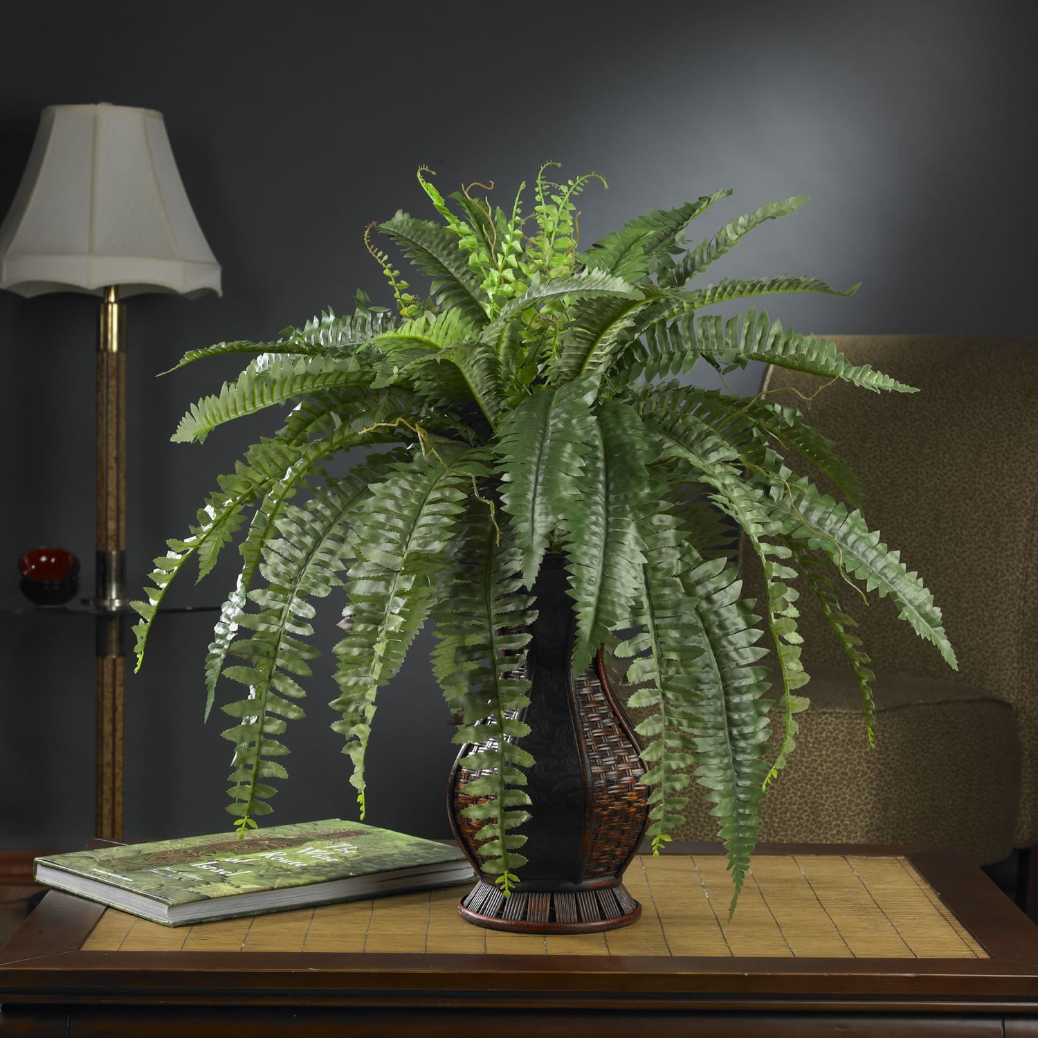 Nearly Natural 6540 Ruffle Fern With Decorative Vase Silk Plant Green