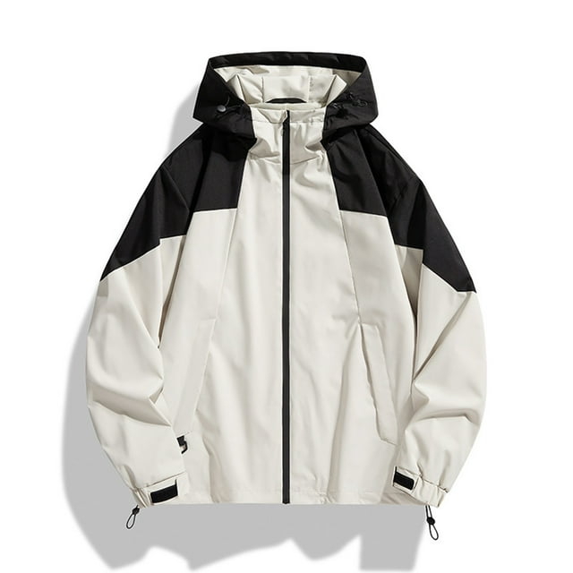 LOVZFMLL Jackets for Men's Long Sleeved Hooded Zipper Drawstring Pocket Outdoor Jacket Coat