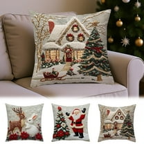 Christmas Pillow Covers Set of 3 – 17.7x17.7 Inch Linen Holiday Throw Pillow Cases Multicolor Festive Sofa Bed Decor for Christmas Home Ambiance