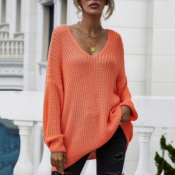 Aayomet Cardigan For Women Women’s Long Sleeve Halter Neck Cutout Off Shoulder Ribbed Knit Loose Casual Pullover Sweater Top,Orange S-XXL