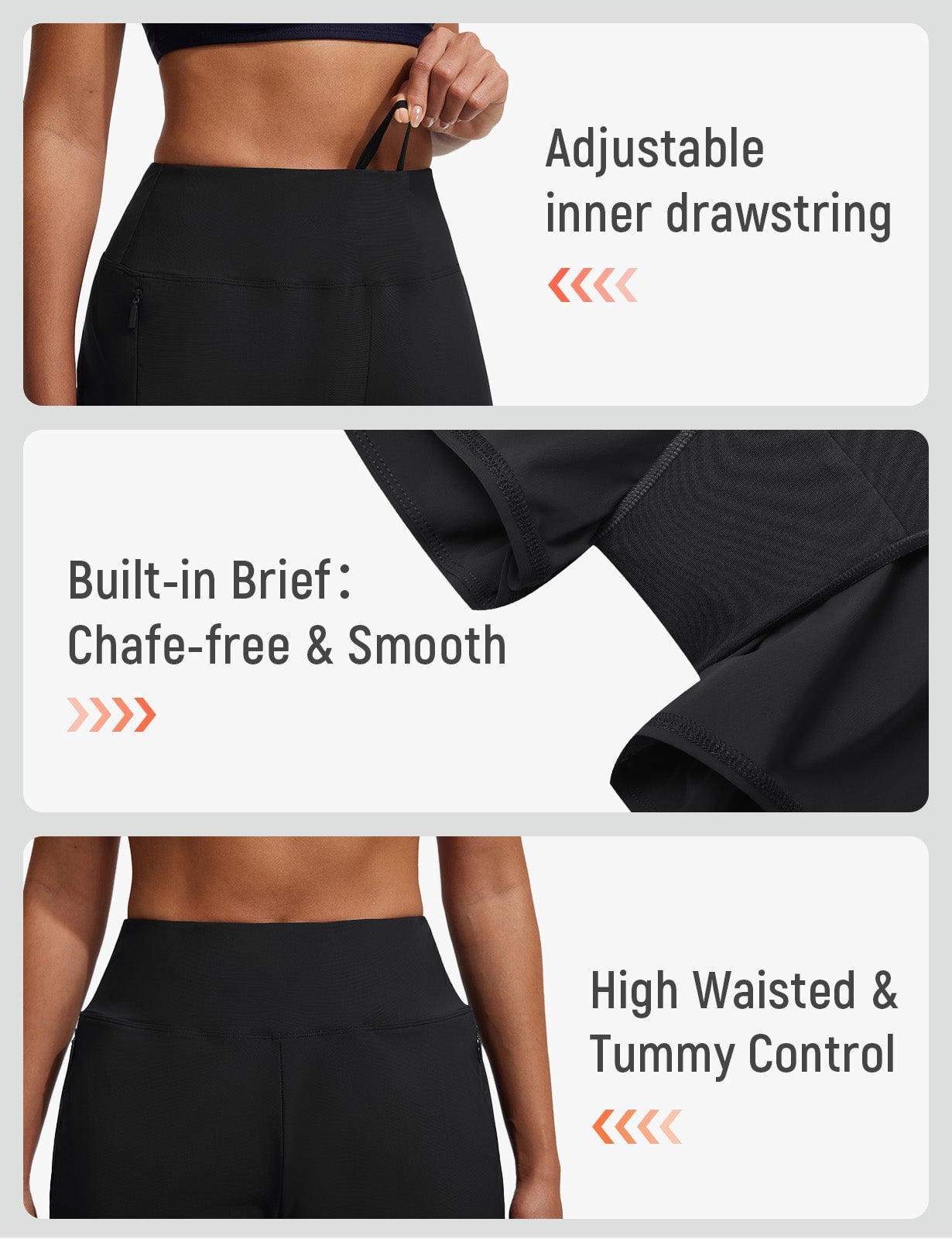 baleaf Swim Shorts for Women High Waisted Board Shorts Tummy Contol Swim Bottoms for Swimming with Liner Zipper Pockets Quick Dry UPF 50+ Black L