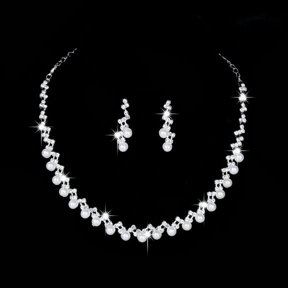 Sdmnsg-T Silver Pearl Bridal Wedding Jewelry Set Rhinestone Necklace Earrings Bracelet Sets Formal Costume Jewelry for Women and Brides