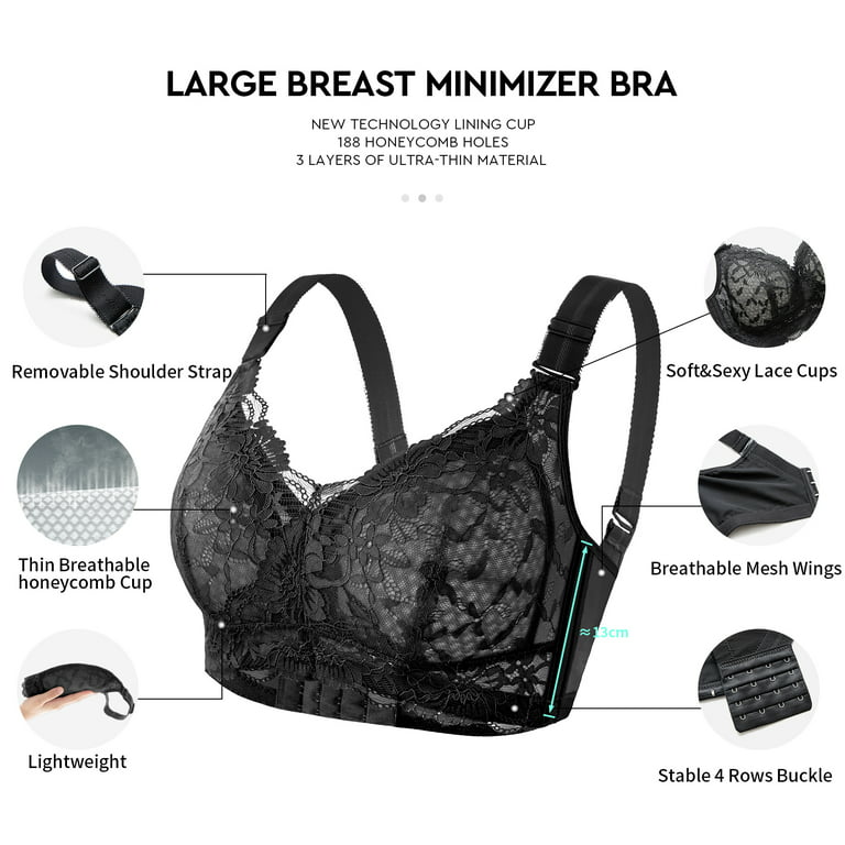 AILIVIN Bras for women full coverage Wireless womens bras full size support  minimizer not back fat wide straps wirefree unpadded lift up comfy Plus size  bra Black 38DD 38 DD double D 
