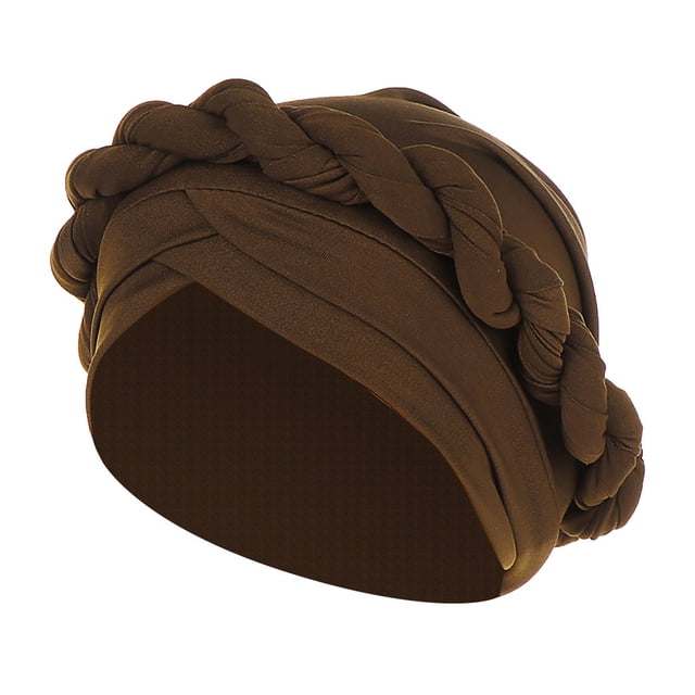MIASHUI Turban Tressé Uni pour Femme, Turban Musulman avec Trou pour Queue de Cheval, Couvre-Chef Extensible à Couverture Complète pour Tous les Jours, Café Décontracté