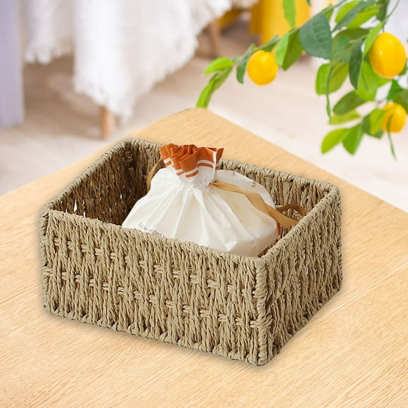 Imitation Straw Desktop Cosmetics Storage Box Rattan Jewelry Storage Basket Storage Basket Storage Basket Storage Box Home Storage Box Desktop Storage