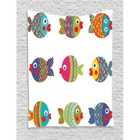 - Kids Tapestry, Boho Ethnic Featured Ornate Fishes Gills Under the Sea Childish Kids Nursery Theme, Wall Hanging for Bedroom Living Room Dorm Decor, Multicolor, by Ambesonne