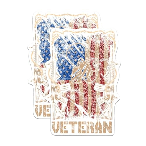 (2 Pack) Veteran Sticker - Military Pride - Veteran Appreciation - Veteran Gratitude - 5 Inches On Longest Side - Premium Vinyl - for Cars, Trucks, Skateboards, Laptops - Made in USA - BMCS0670
