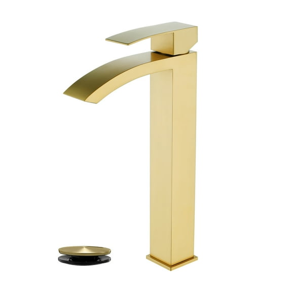 Cobbe Single-Handle Single-Handle Bathroom Vessel Sink Faucet with and Pop-Up Drain Single-Hole Installation Brushed Gold