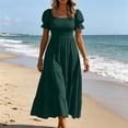 thumbnail image 4 of Atogsazn Women Square Neck Puff Sleeve Dress Smocked Tiered Maxi Dresses Flowy Ruffle A-Lined Sundress Green M Fashion, 4 of 6