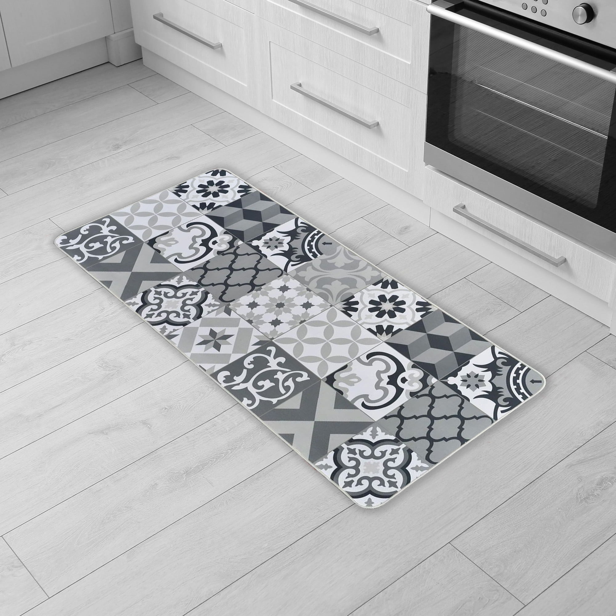 Homdkor Ceramic Tile Pattern Anti Fatigue Kitchen Floor Mat 32 inch x 20 inch, Size: Floor Mat 32L x 20W, Gray