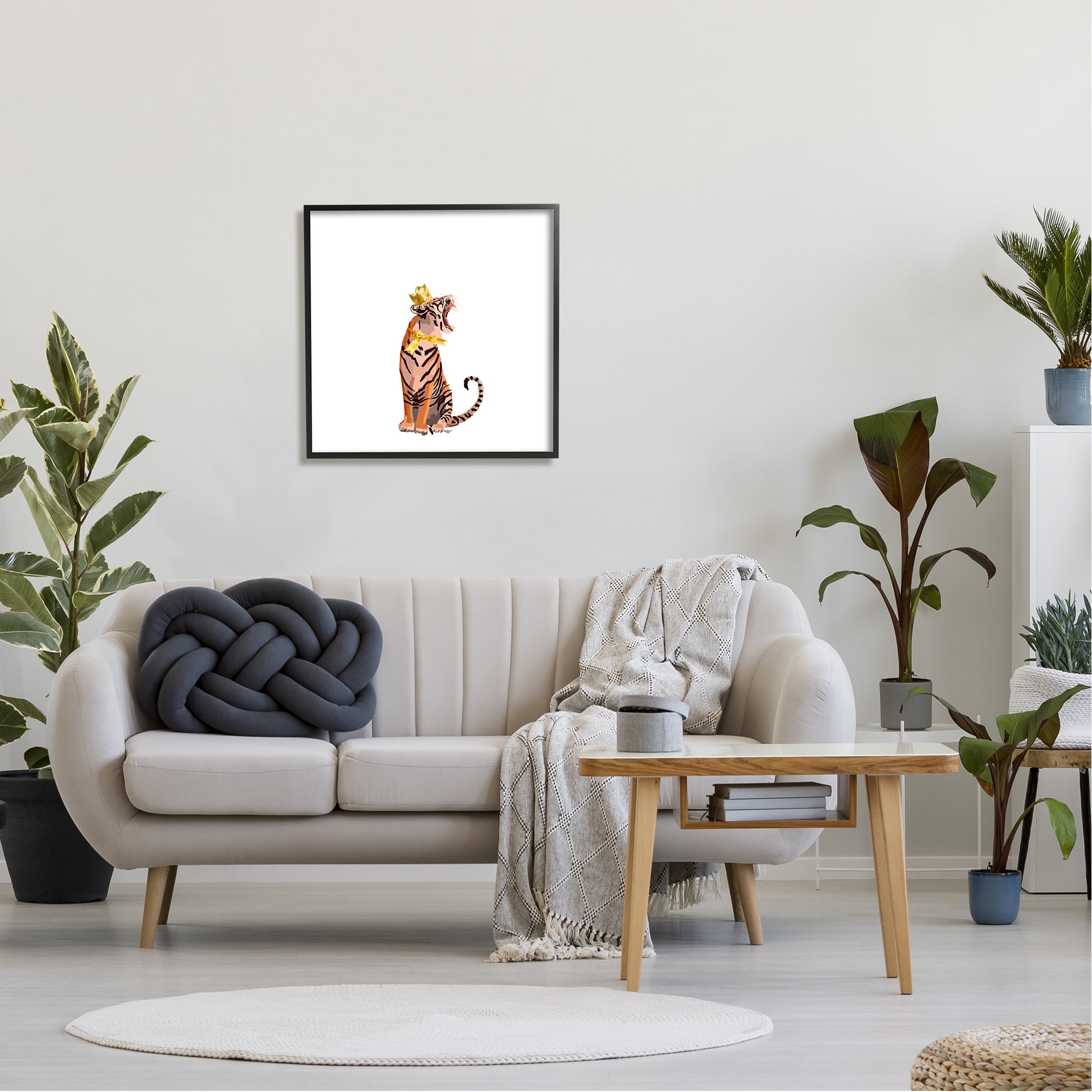 Stupell Industries Royal Tiger with Crown Animals & Insects Painting Black Framed Art Print Wall Art, 24 x 24