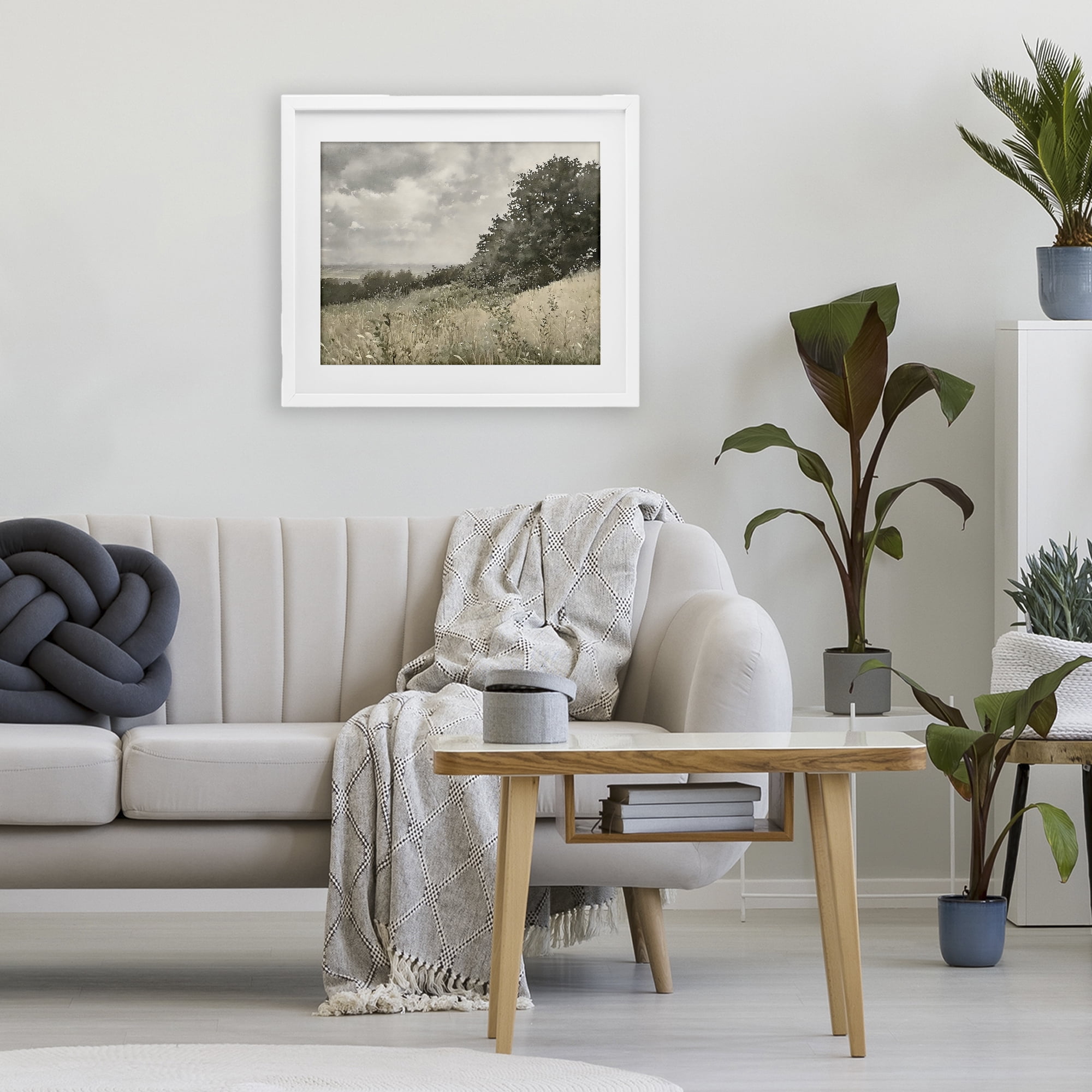 Stupell Industries Soft & Subtle Meadow Landscape White Framed Print Under Glass, design by Riley B