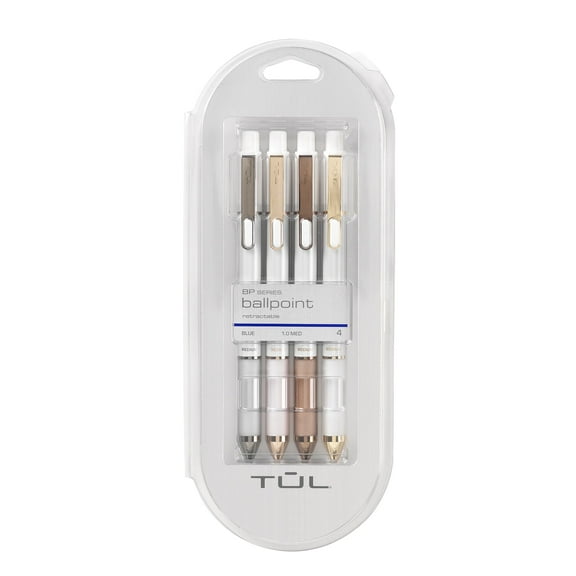 TUL BP Series Retractable Ballpoint Pens, Bullet Point, 1.0 mm, Pearl White Barrel, Blue Ink, Pack Of 4 Pens