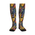 thumbnail image 2 of Socks Calf Pressure Socks Breathable Moisture Absorbent 11.8in×7.9in Full Print Designed For Hiking Walking Sports Flowers (5) 2 Black-2, 2 of 8