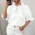 thumbnail image 6 of Women's Off Shoulder Top Bow Tie Front Layered Ruffle Short Sleeve Blouse Top, 6 of 6