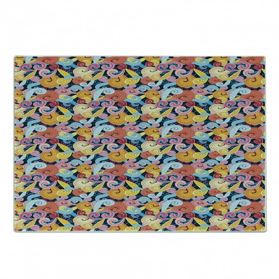 Pastel Cutting Board, Vivid Spiral Tiles Funny Style Contoured Curly Lines Wavy Palette Creative Cartoon, Decorative Tempered Glass Cutting and Serving Board, in 3 Sizes, by Ambesonne