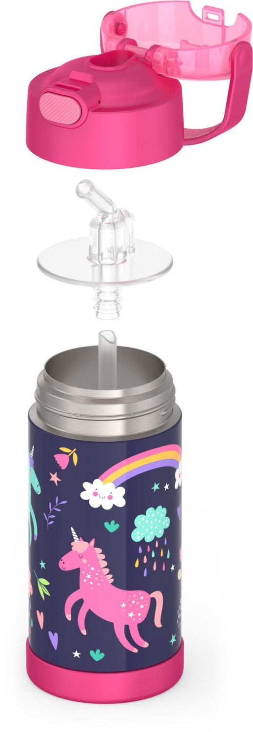 Thermos Kids Vacuum Insulated Funtainer Water Bottle with Flip Up Straw, 355ml, Unicorn