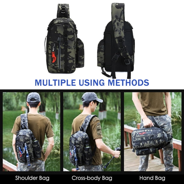Sac De Rangement Pêche Carpe - 42x17x21 Cm - Nylon 600D Imperméable - Multi-poches - Pour Matériel De Pêche Et Accessoires