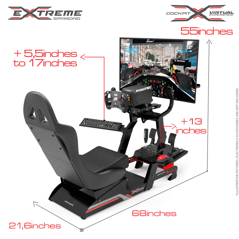 Extreme Simracing Racing Simulator Cockpit with all Accessories (black) -  Virtual Experience V 3.0 for Logitech g27, g29, g920, g923, Simagic