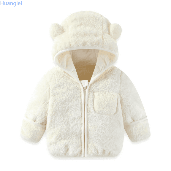 Huanglei Baby Infant Boys Girls Winter Coat With Fold Over Mittens Fleece Outwear Jacket Warm Clothes Bear Hooded Boy's Winter Coat 18-24 Months