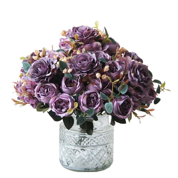 Artificial Flower Bouquet for Home Decor, Silk Peony and Rose Arrangement Faux Flowers for Wedding Centerpiece Vase Table Décor, Gift for Mother's Day