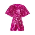 thumbnail image 2 of Yartina Girls Allover Sequin Romper Sparkly Short Jumpsuit Party Dance Outfits with Flutter Sleeves Hot Pink 8, 2 of 5