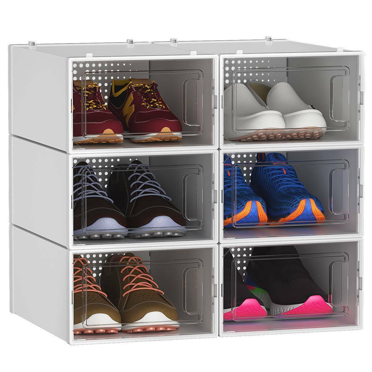 Details about   24X Durable Clear Plastic Shoe Storage Boxes Stackable Foldable Drawer Organiser 