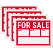 For Sale Signs 12x9, Plastic Signs for Car, Trailer, Vehicle for Sale with Year and Model, Waterproof Plastic (Pack of 4)