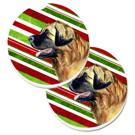 

Carolines Treasures LH9258CARC Leonberger Candy Cane Holiday Christmas Set of 2 Cup Holder Car Coasters Large