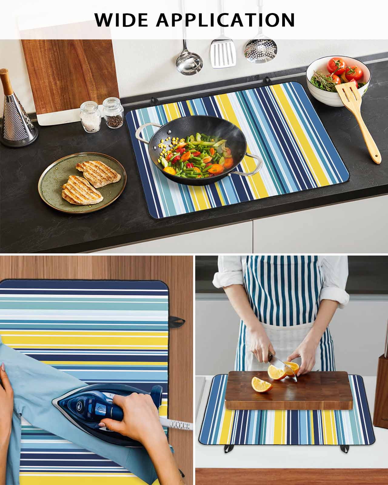 nqOlkjepod Large Induction Cooktop Protector Mat 24"x21", Blue Yellow Teal Stripes Stove Top Covers for Electric Stove, Boho Colorful Ombre Texture Stove Burner Cover Mats, Glass Top Stove Cover