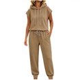 thumbnail image 6 of Mifsaly 2 Piece Travel Outfits for Women Sleeveless Hoodie and Elastic Waist Jogger Pants with Pockets Relaxed Fit Lounge Matching Outfits Khaki,M, 6 of 6