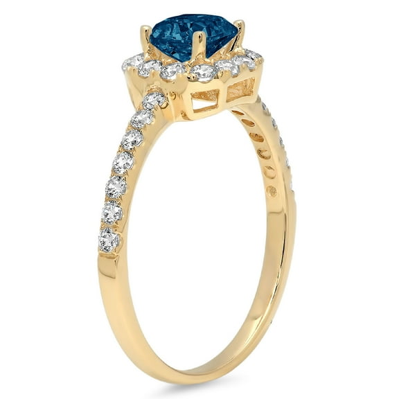 0.89 ct Princess Cut Natural London Blue Topaz Halo Engagement Ring for Women in 18K Yellow Gold