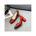 thumbnail image 5 of GENILU Closed Toe Block Heels for Women Round Toe Low Platform High Heel Pumps Wide Width Red 9, 5 of 9